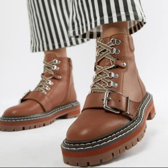 ASOS Archie Premium Leather Chunky Hiker Ankle Boots - Picture 1 of 9